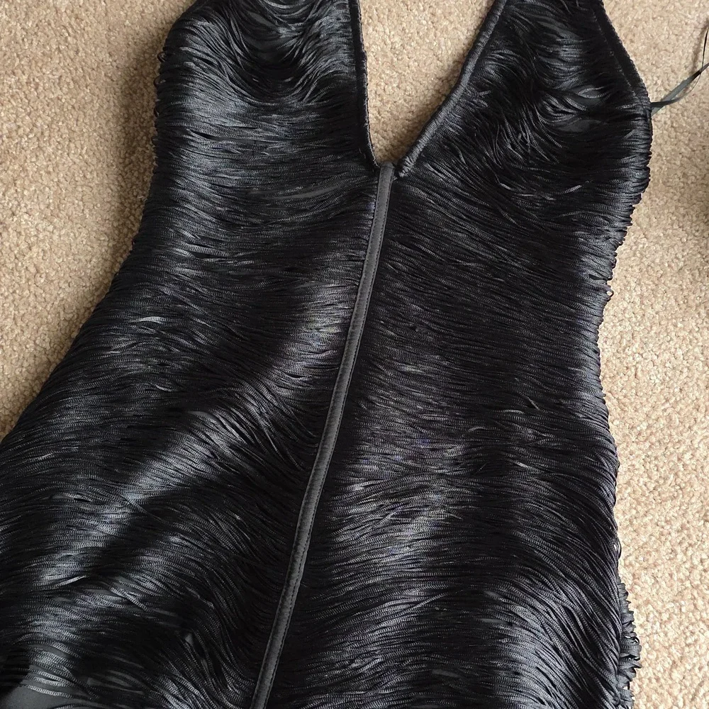 Zara Fringed Halter Black Mini Dress_10
